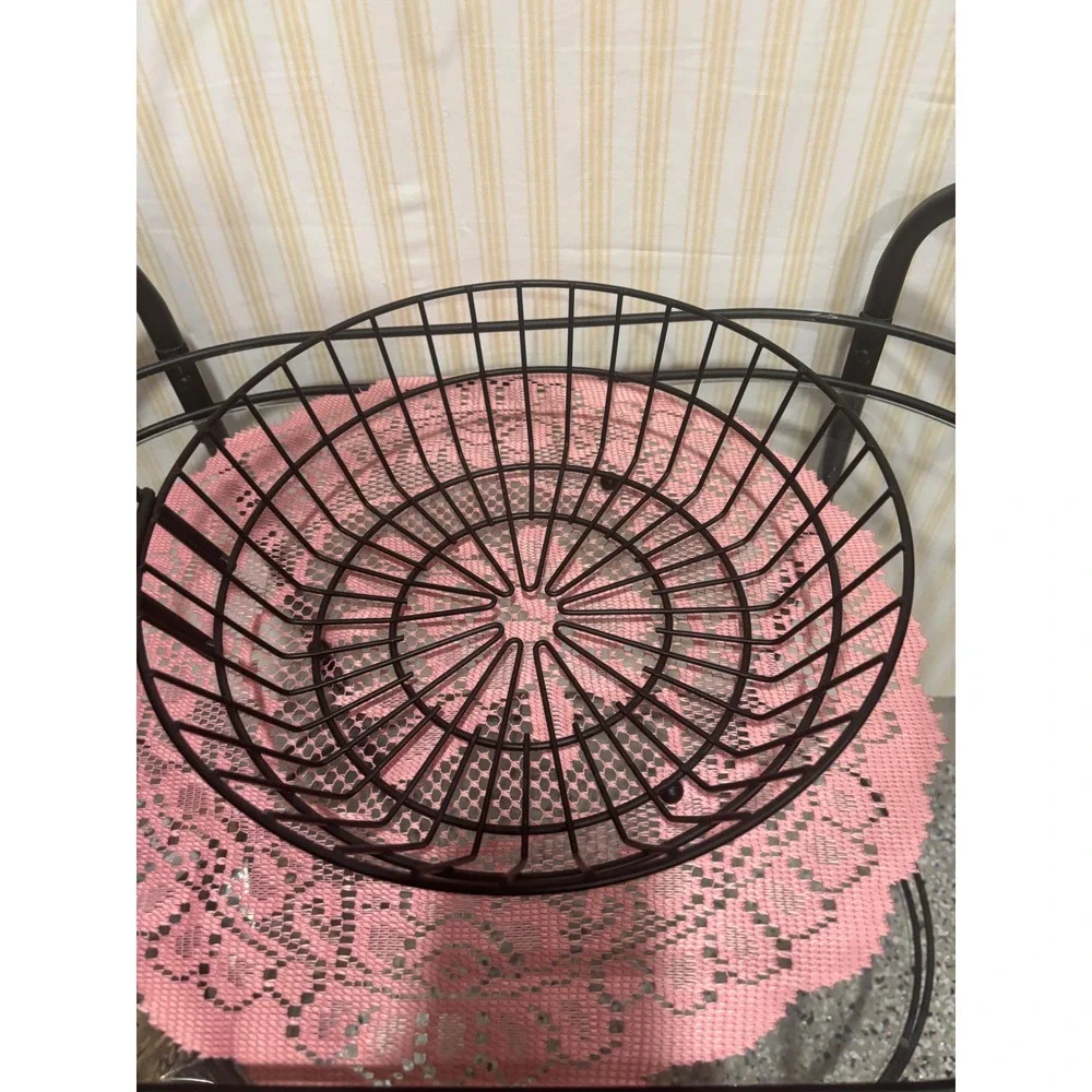 Black Metal Wire Fruit Bowl with Banana Hanger Hook Kitchen Countertop Storage